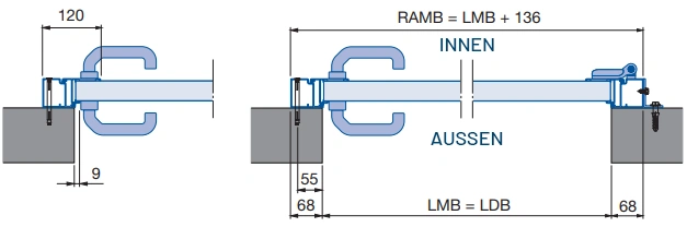 Technische Zeichnung Hörmann Garagentür NT60 Querschnitt horizontal